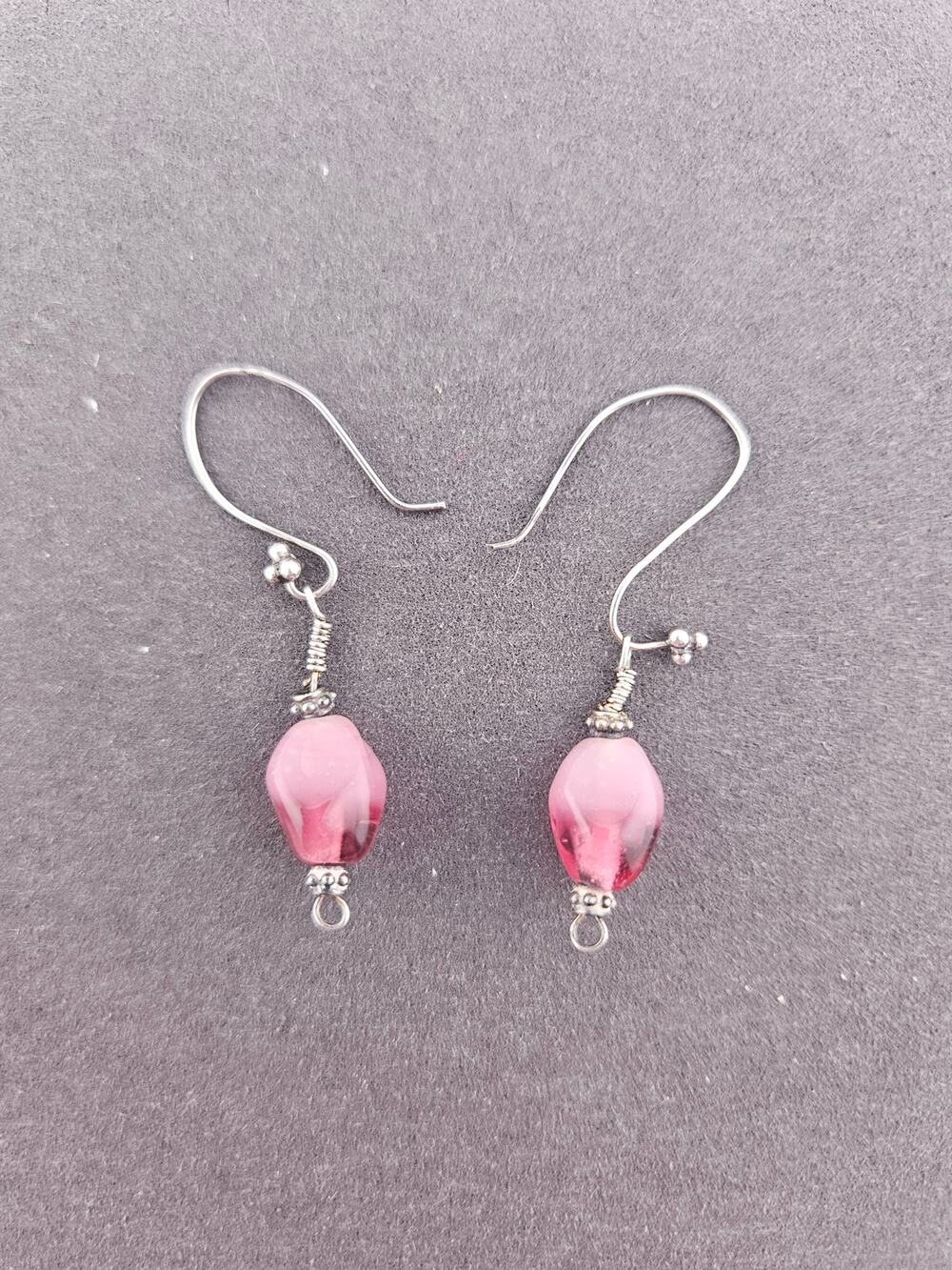 Plum Rise Stone Beaded Dangle Drop Earrings Silver Tone Hook Spring Dainty Basic